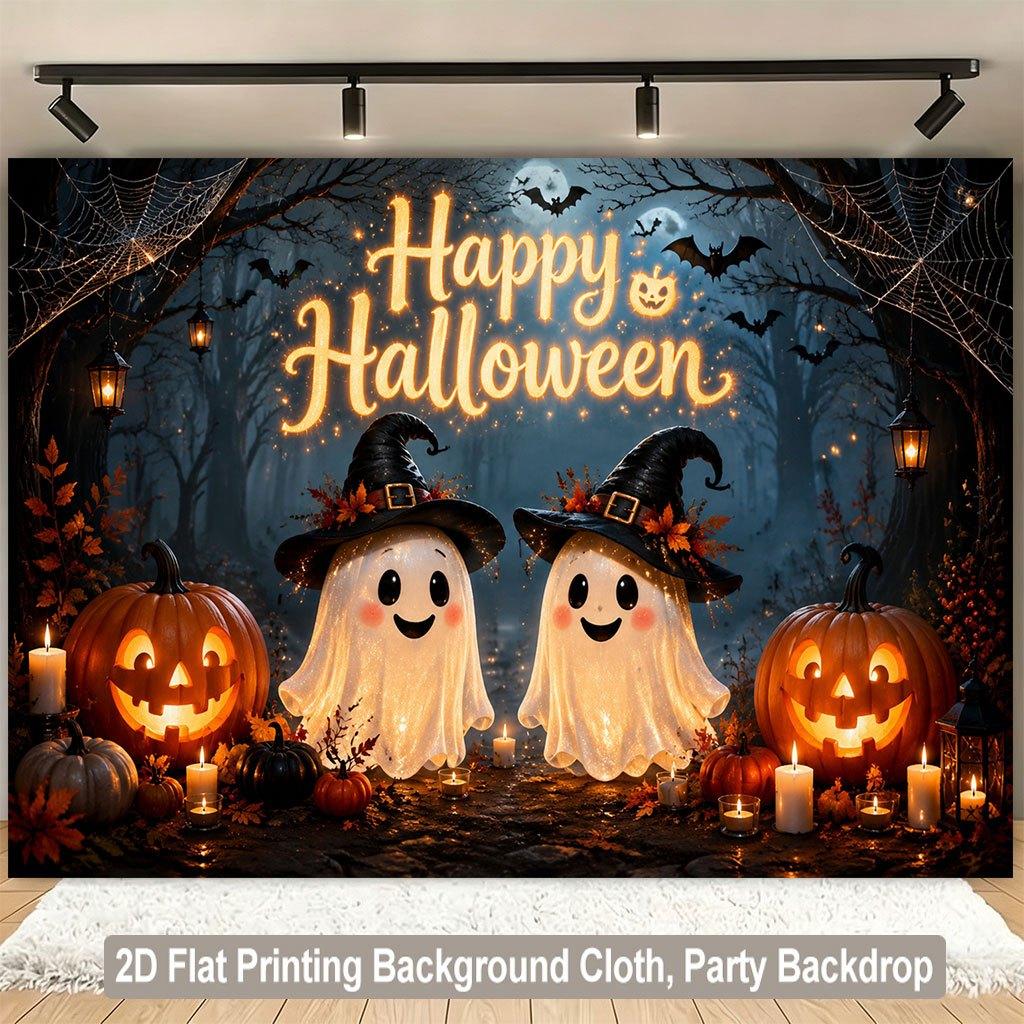 1 piece of 2D flat background fabric, Halloween pumpkin ghost scene decoration background fabric, party setup, home decoration