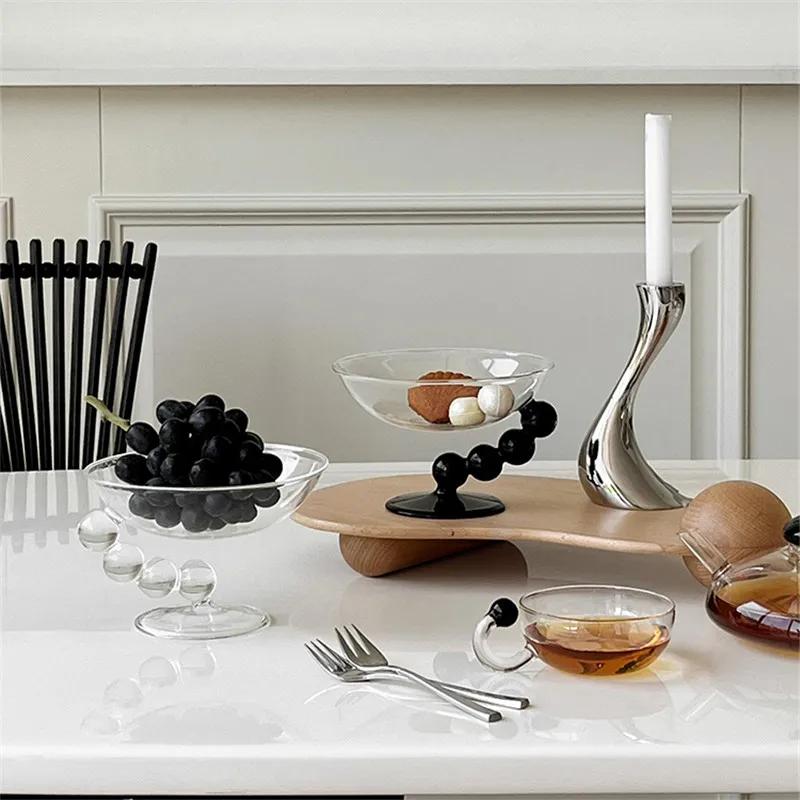 Tigela de vidro transparente nórdica para decoração de mesa de centro para casa, prato de lanche, frutas, sobremesa, tigela de sorvete, bandeja para armazenamento de joias