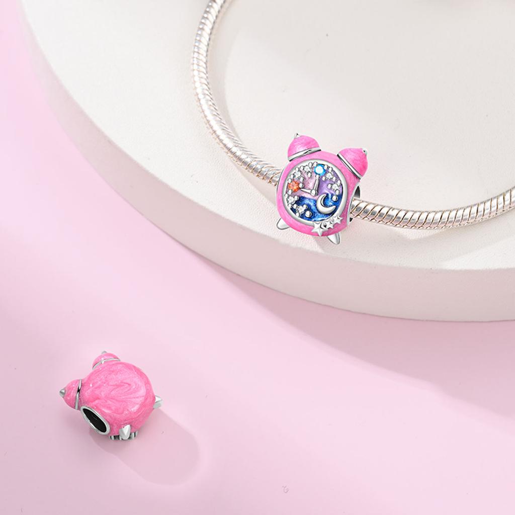 Copper Poker Alarm Clock Charms Colored Zircon Camera Beads Pendant Fit Brand Bracelet Diy Birthday Jewelry Gift