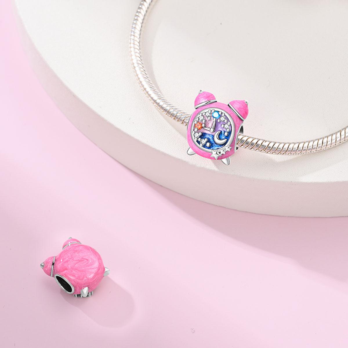 Plated 925 Silver Pink alarm clock dance shoes Charms Fit 925 Charms Bracelet Beads Jewelry Gifts for Women