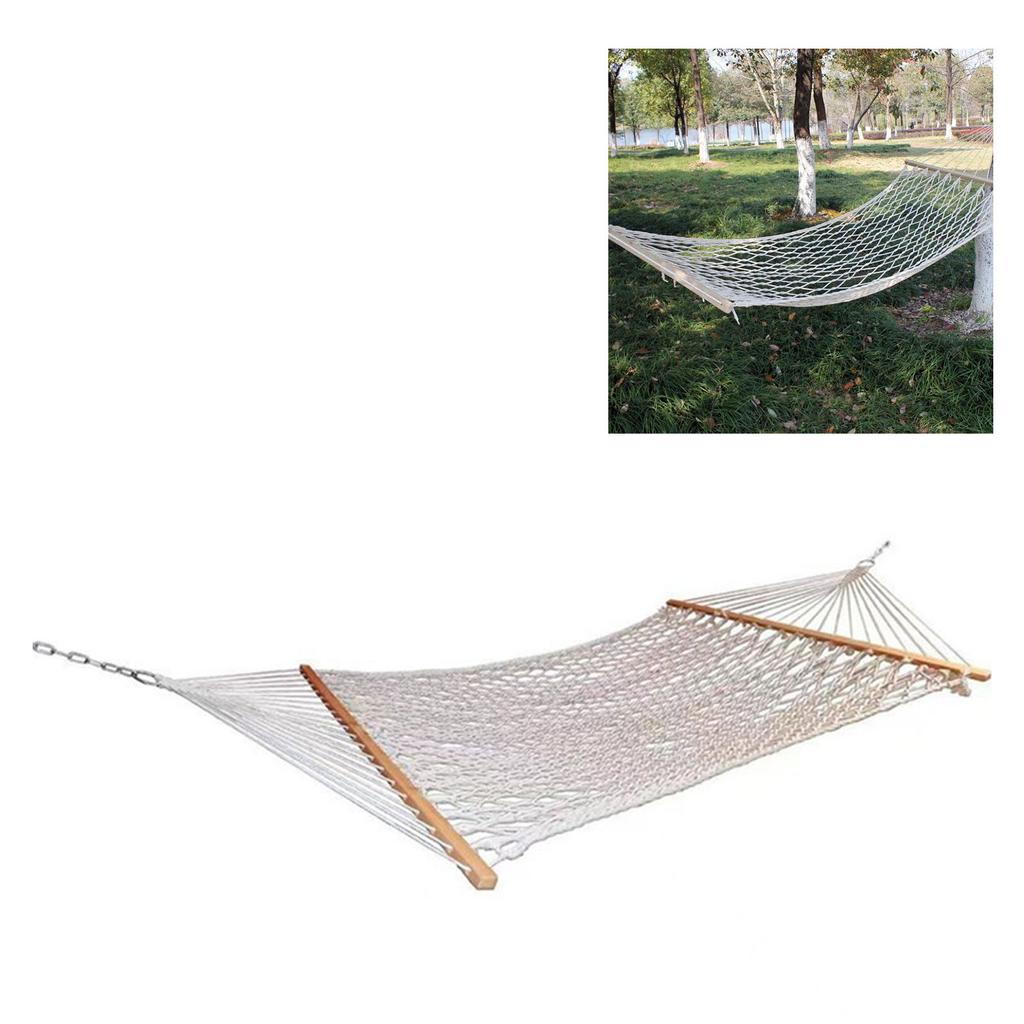 Mesh Hammock Brthable 350lb Load Bring Prevent Rollover Hand Woven Cotton Rope Hammock with Sprder Bar for Yard Patio