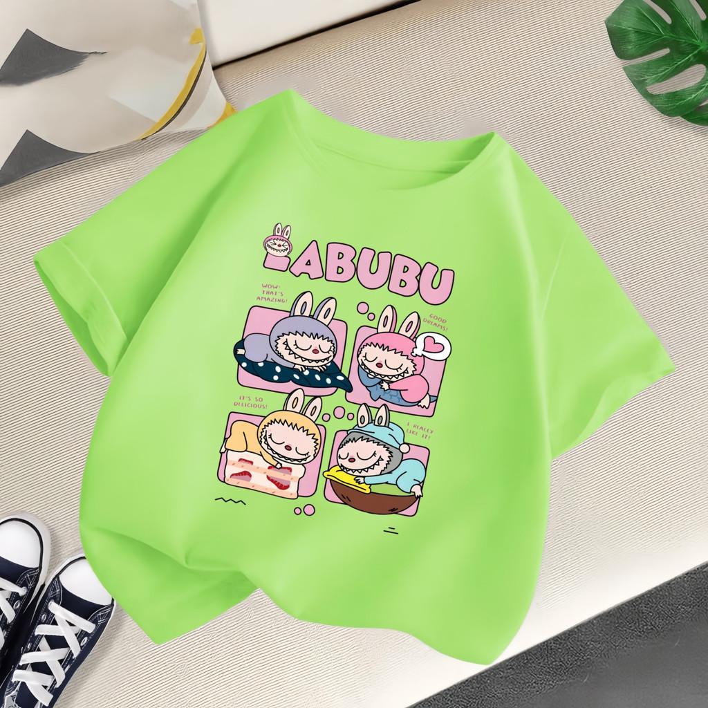 4-14 Years Old Labubu Cartoon Printed Children's Short Sleeved Girls' Round Neck Top Summer Children's T-shirt Casual Children's Clothing