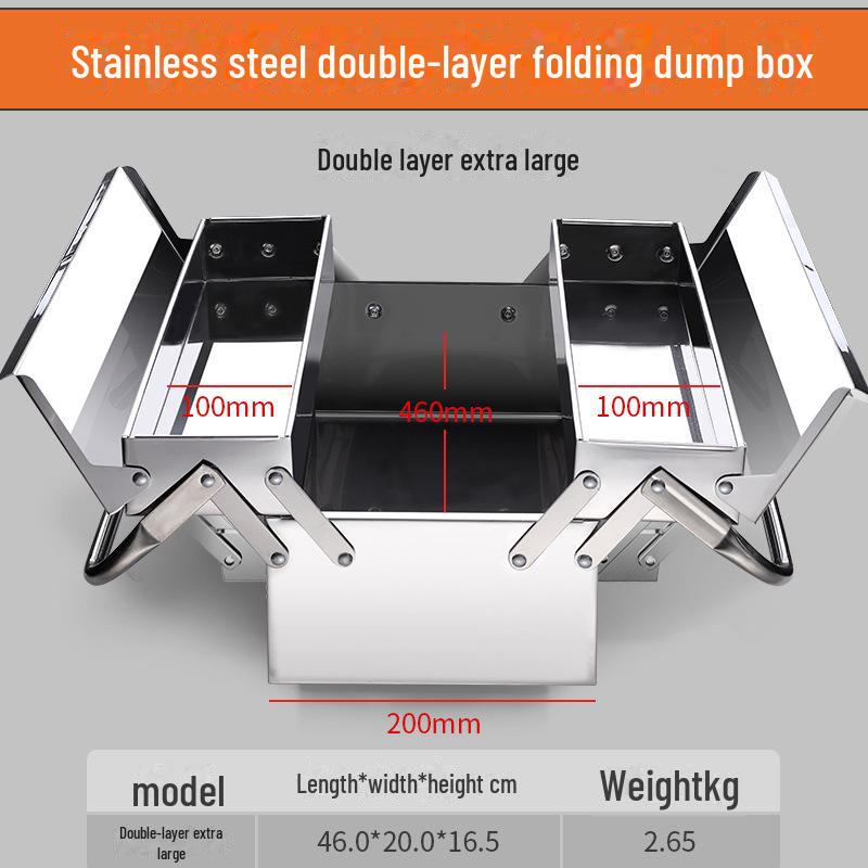 Forest Green Stainless Steel Three-Layer Folding Tool Box - Large, Portable, Industrial-grade Storage for Home and Car.