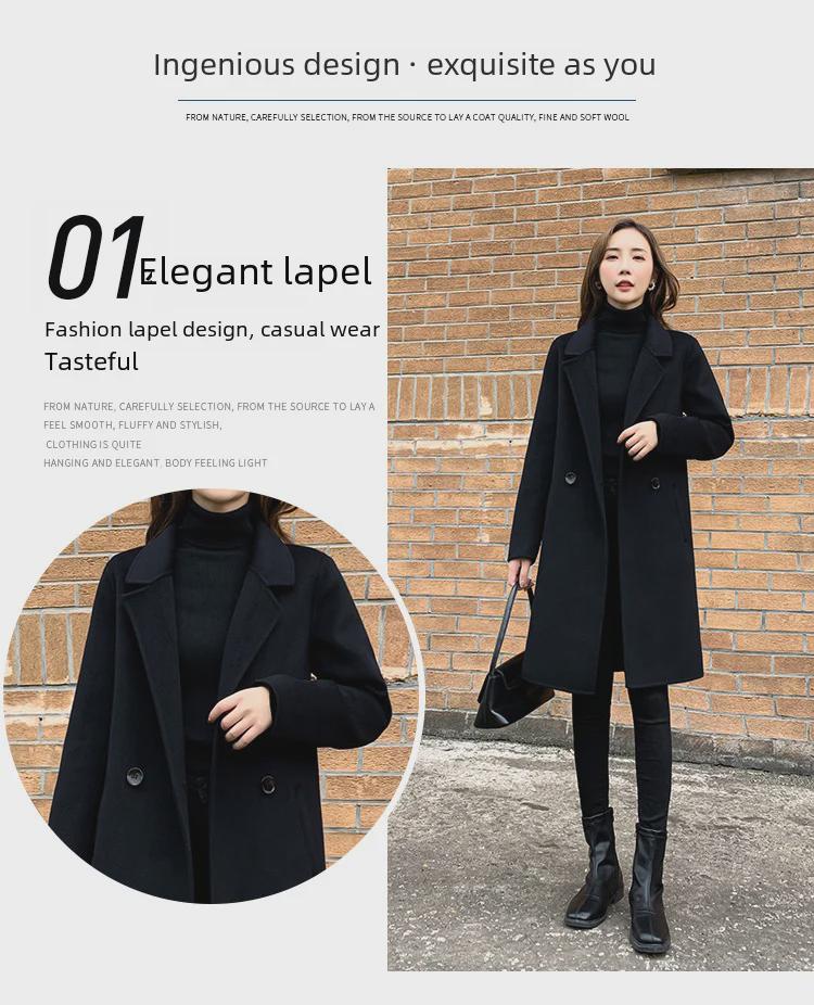 Women's Slim Fit Double-Faced Cashmere Wool Coat, 2024 High-End, Small Sizes Available