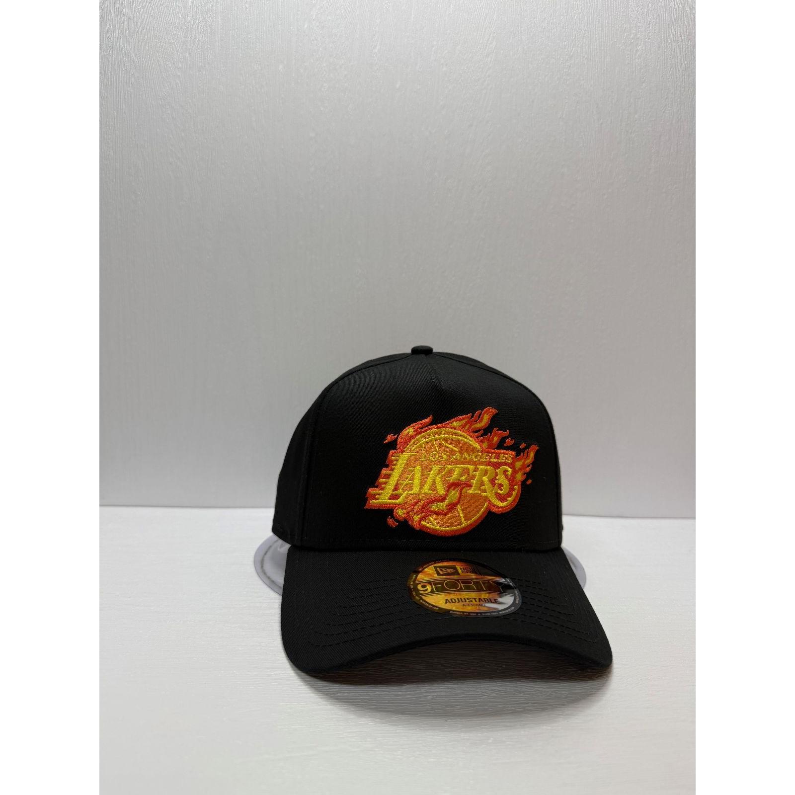 Used New Era Los Angeles Lakers Flame 9forty A-FRAME Snapback Cap Black Color
