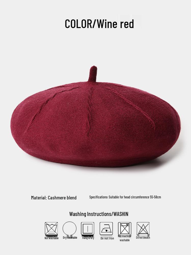 Women's Cashmere Knitted Beret - Autumn/Winter Korean Style, Flattering Fit, Japanese Wool Painter Hat.