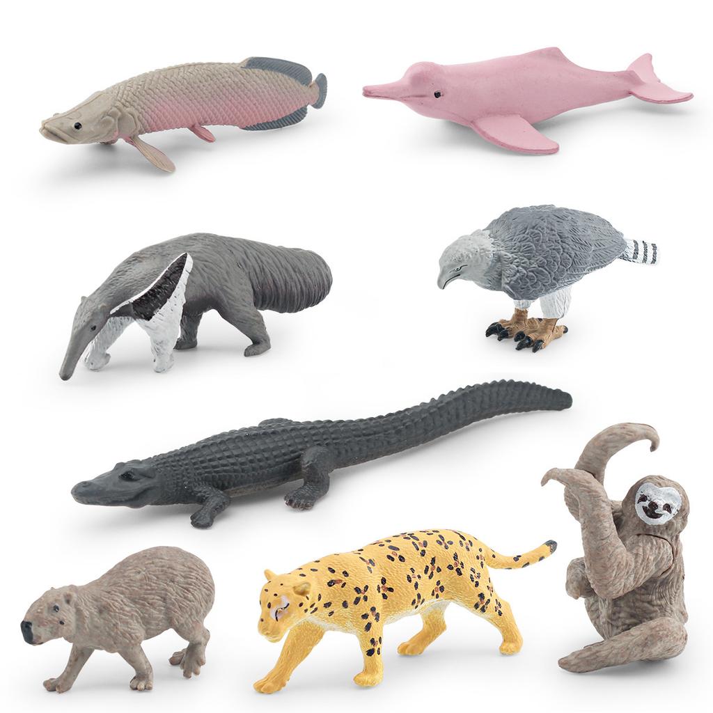 Simulation Of South American Animals 8-Piece Set Dolphin Crocodile Capybara Horned Eagle Sloth Anteater Jaguar Model Ornament