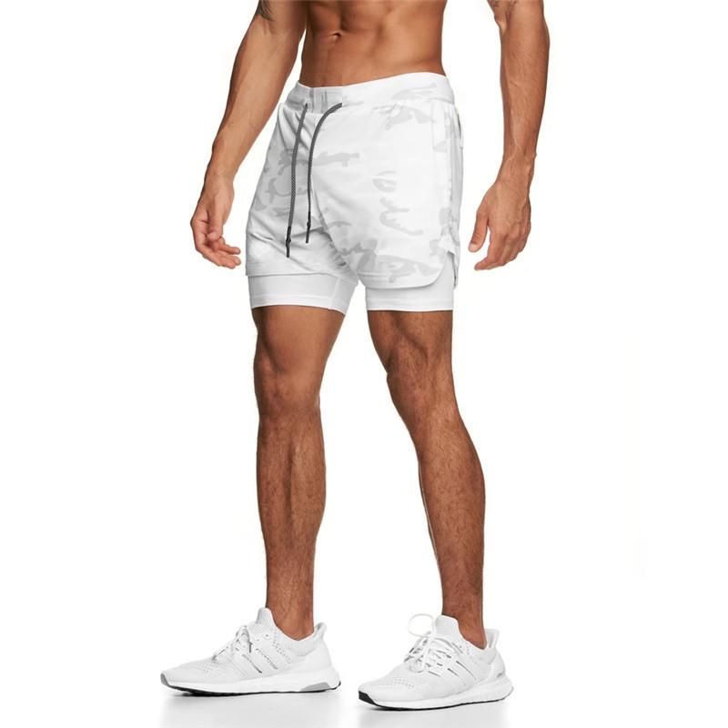 Men's Double Layer Color Block Sports Shorts with Hang Towel - Breathable, Solid Color Fitness Running Shorts.