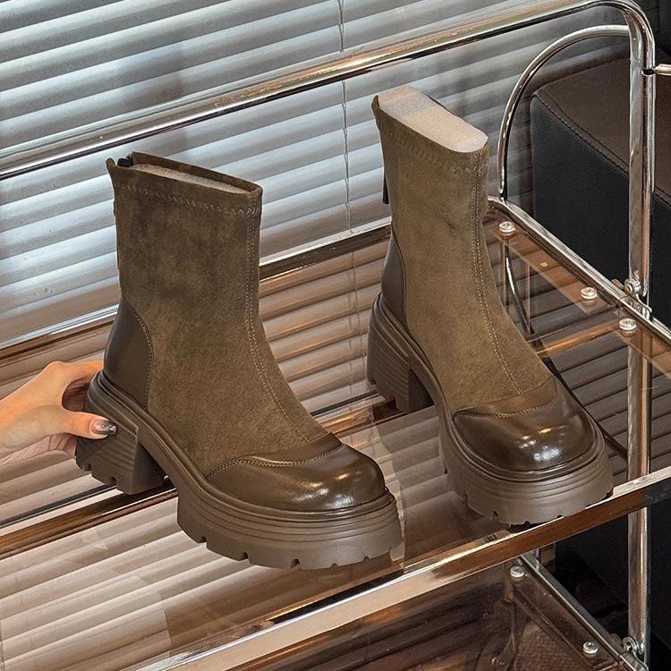 Retro short Martin boots women's 2025 autumn and winter new British style small man heightened zipper thick heel short boots