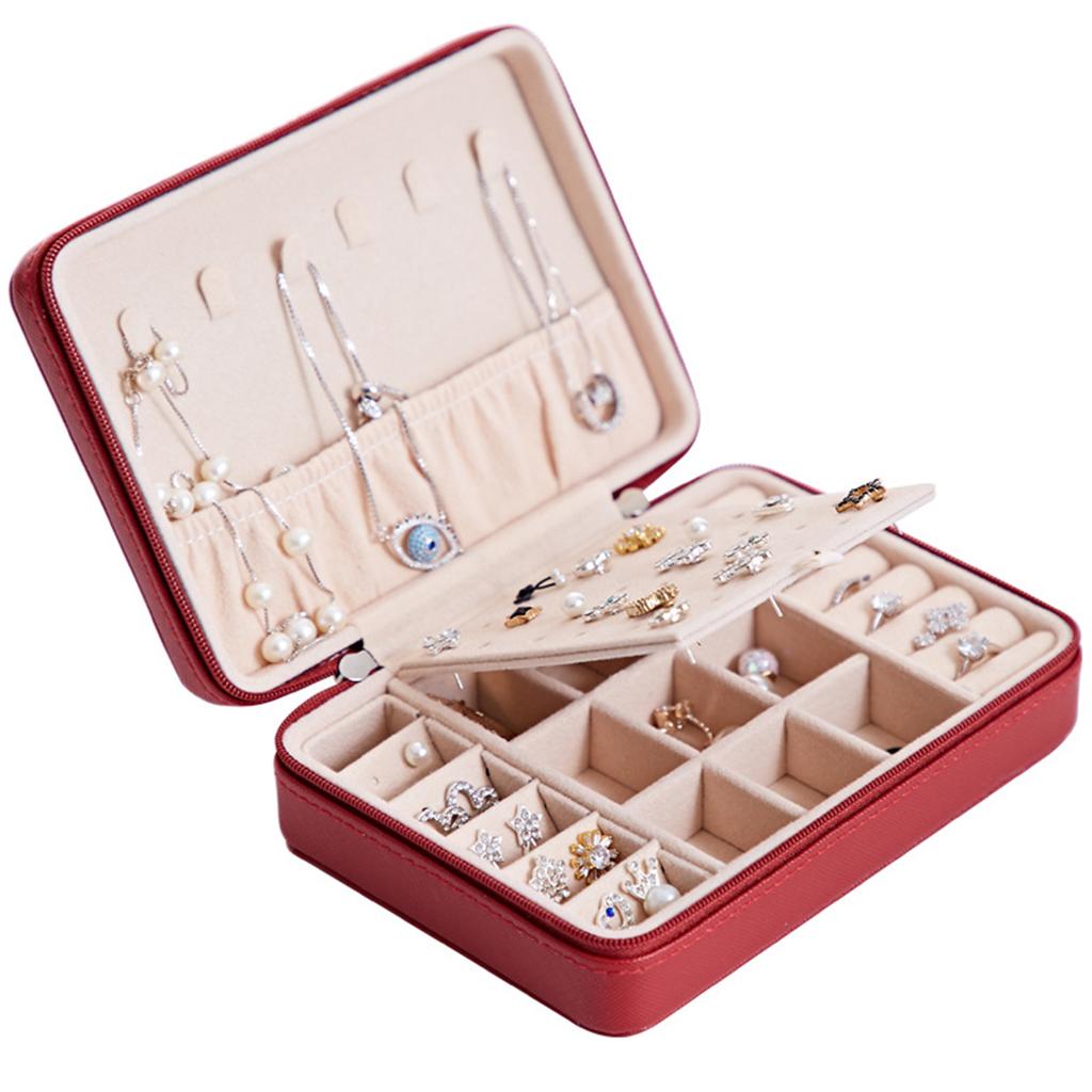 Jewelry Box for Girls Women Small Faux Leather Travel Jewelry Case with Zippers Jewelry Organizer for Rings Earrings Necklace