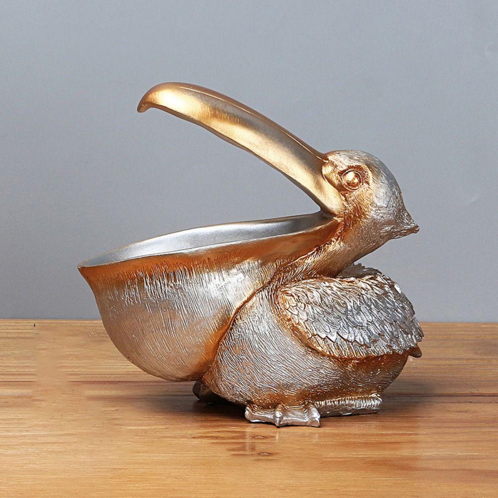 Animal Pelican Storage Holder Bird Art Large Capacity Resin Pelican Sculpture Practical Big Mouth Bird Ornament Ornament Gift