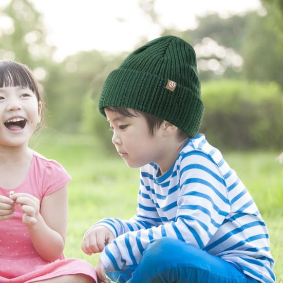 Kids Autumn Winter Knitting Hat Brimless Solid Color Thickened Fleece Lining Hat Boys Girls Hat Headwear