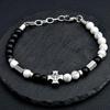 Stainless Steel Double-Sided Cross & Tiger Eye Beaded Bracelet for Men, Adjustable European & American Style