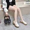 Round Head Female Spring First Layer Cowhide Metal Buckle Shallow Mouth Single Shoes Small Leather Shoes College Style Female Flat Shoes