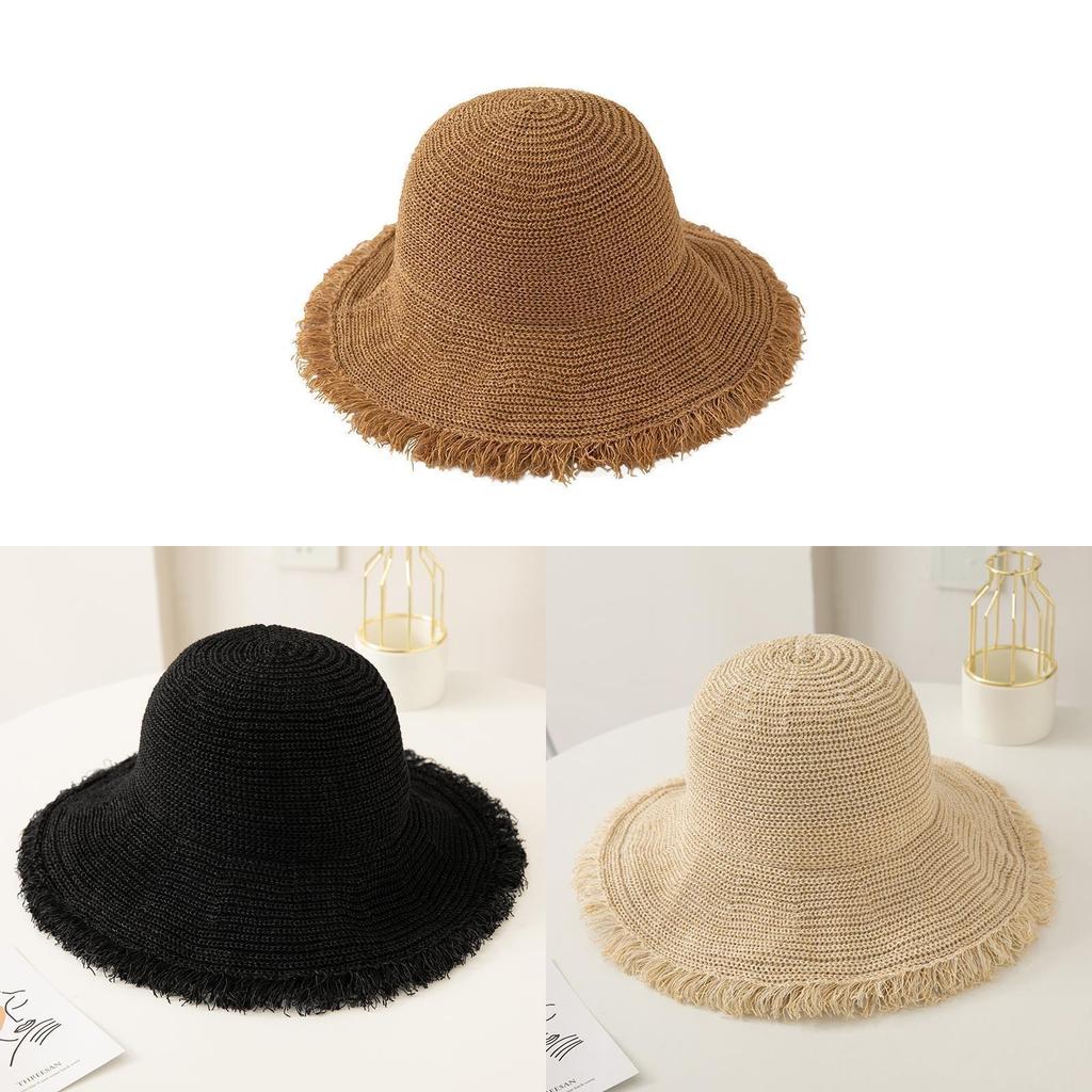Faltbarer Sonnenhut für Damen mit breiter Krempe und Quaste, Sonnenschutz für Strand und Urlaub