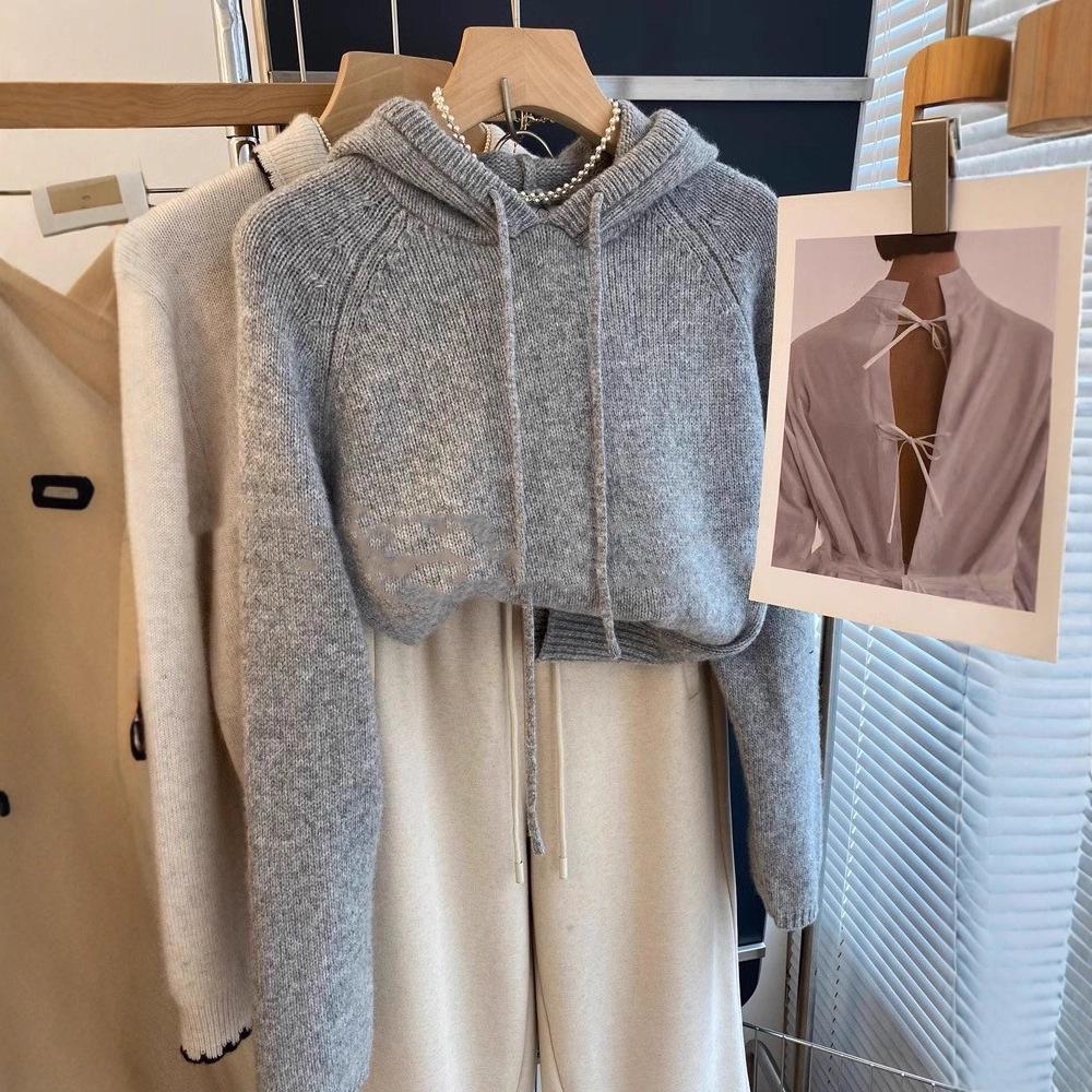 Women’s Korean-Style Gray Hooded Knit Sweater – Soft, Cozy, and Perfect for Autumn/Winter