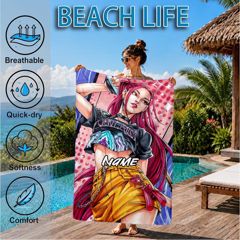 Custom Name Fantasy Night Trio K-Pop Beach Towel Microfiber Beach Towel, Lightweight and Quick-Dry, for Summer Travel, Swimming Pool Gift
