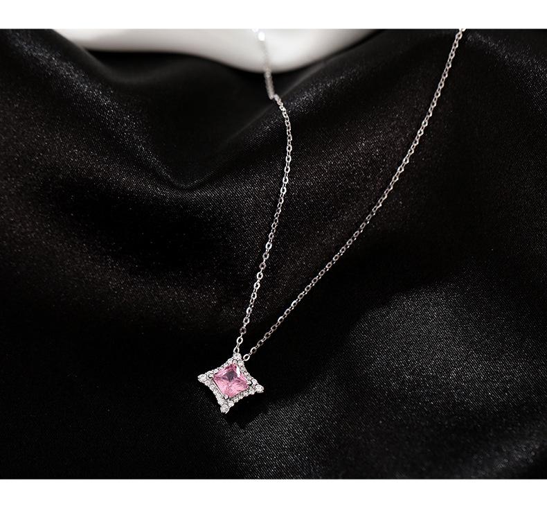 Banyan Tree Sterling Silver Diamond-Shaped Light Necklace for Women - Summer Luxury Square Clavicle Chain