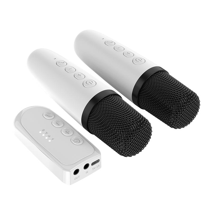 

Беспроводной микрофон VAORLO для караоке для пения дома с низкой задержкой, поддержка нескольких звуковых режимов для семейной игры, живая речь With 2 Mic белый