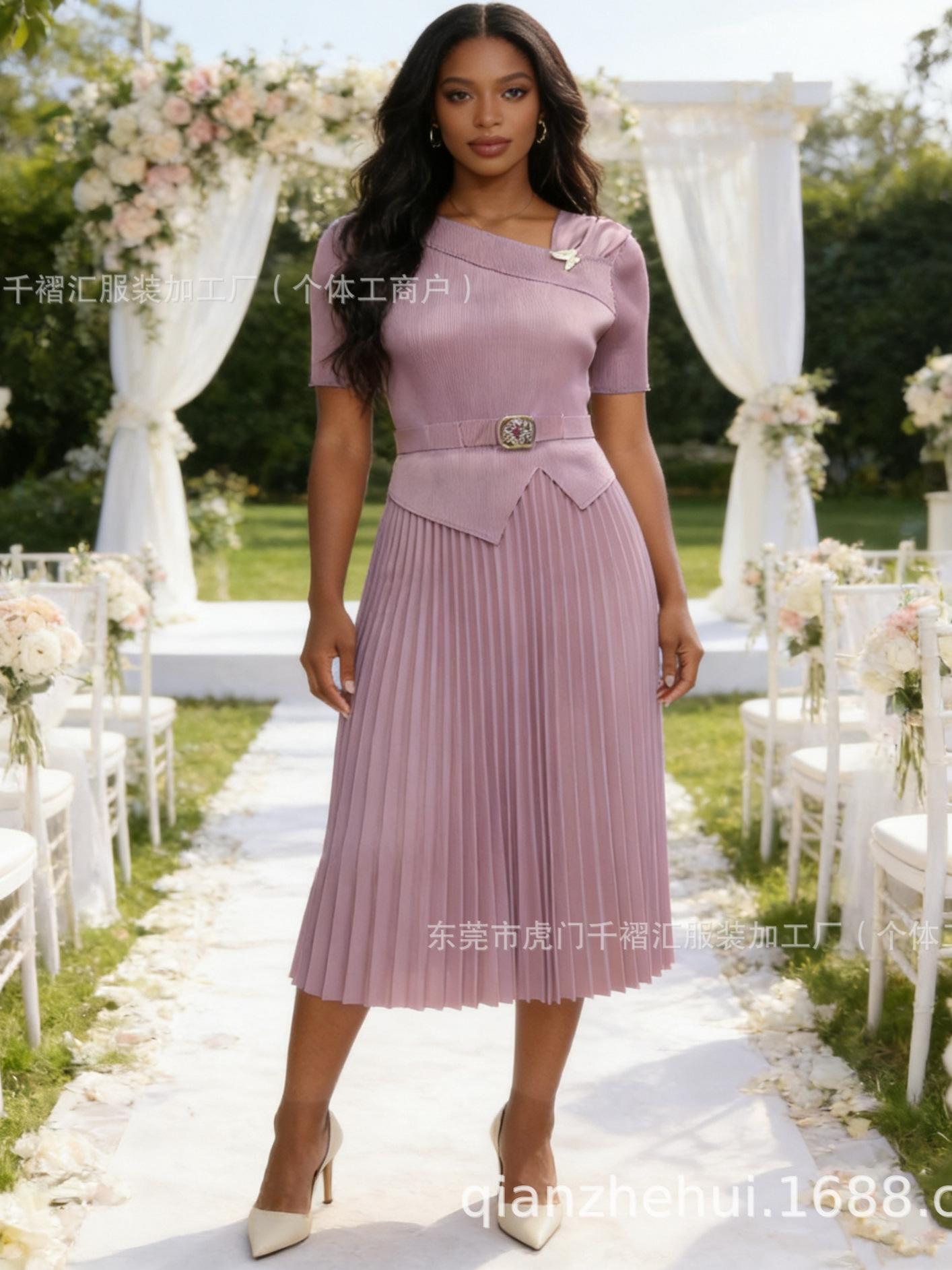 New Style Plus Size Women s Pleated Dress - Three-dimensional Miyaki Design, Short Sleeve, Casual Skirt Light Brown