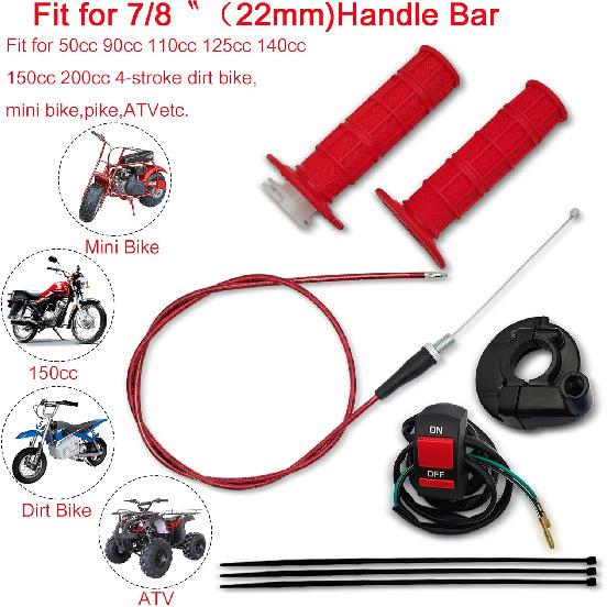 7/8 22Mm Twist Throttle Accelerator Handle Grips,Mini Bike Throttle Cable Kit,Throttle Cable Kit For 50Cc 90Cc 110Cc 125Cc150Cc 200Cc 250Cc 4-Stroke