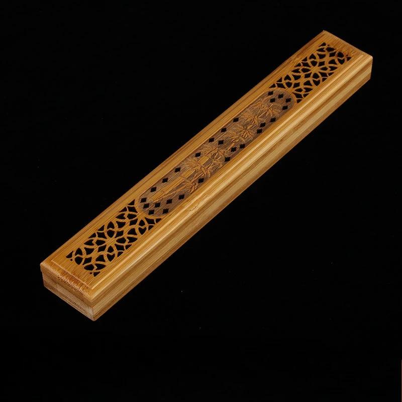 1pc Bamboo Wooden Incense Stick Holder Burning Joss Insence Box Burner Ash Catcher
