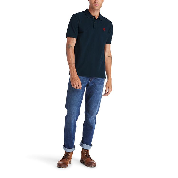 Timberland Casual Sport Single Bead Short Sleeve Polo Shirt Men Polo Shirts Deep-Sapphire-Blue A24H2-433