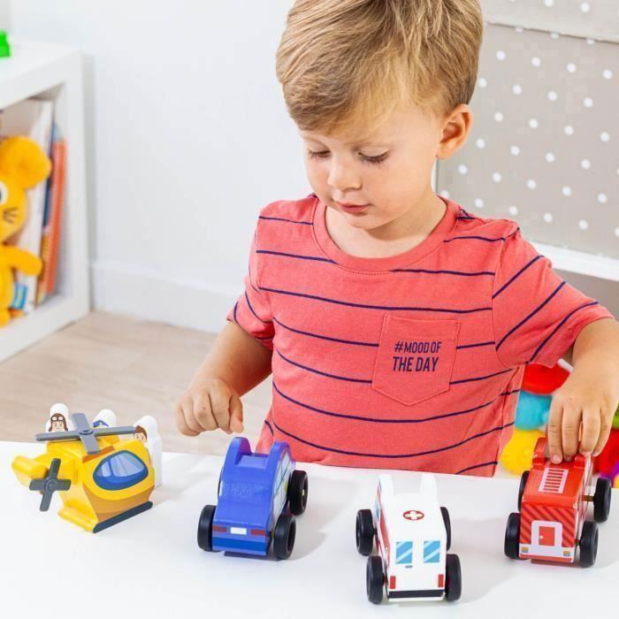 Jeu de véhicules d'urgence en bois - 4 véhicules - Mixte - 3 ans et plus