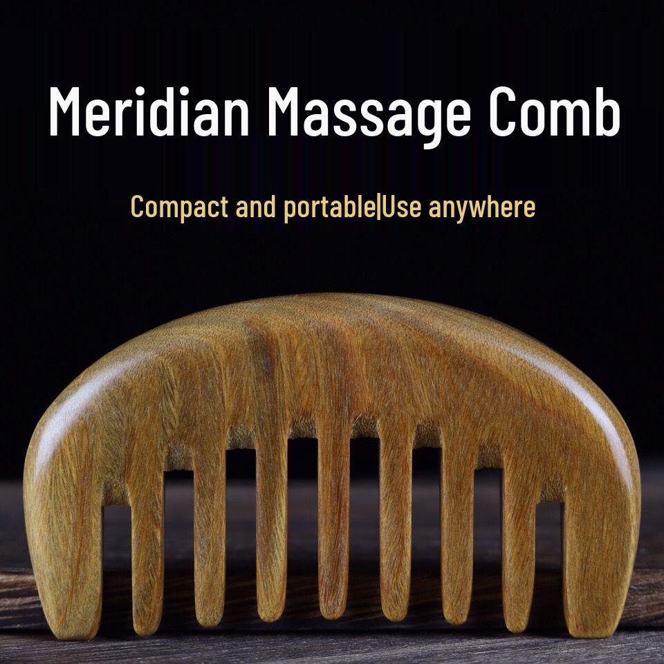

Green Sandalwood Wide Tooth Massage Comb for Curly Hair - Portable Meridian Neck & Head Massager Comb 1