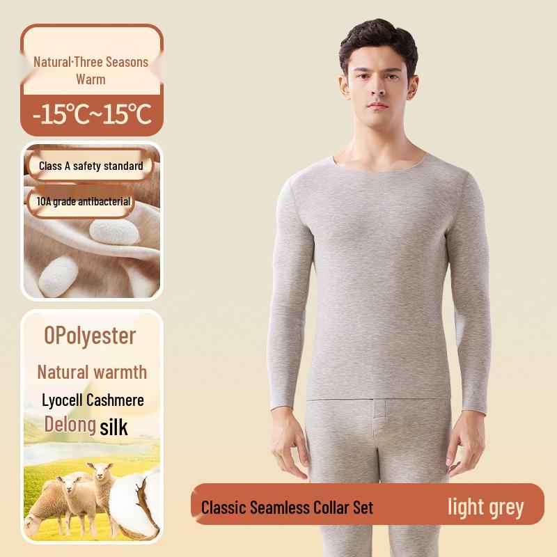 

Men s Seamless Wool-Silk-Acrylic Fleece-Lined Thermal Underwear Set (Top and Bottom, Winter 2025) L (100-125)
