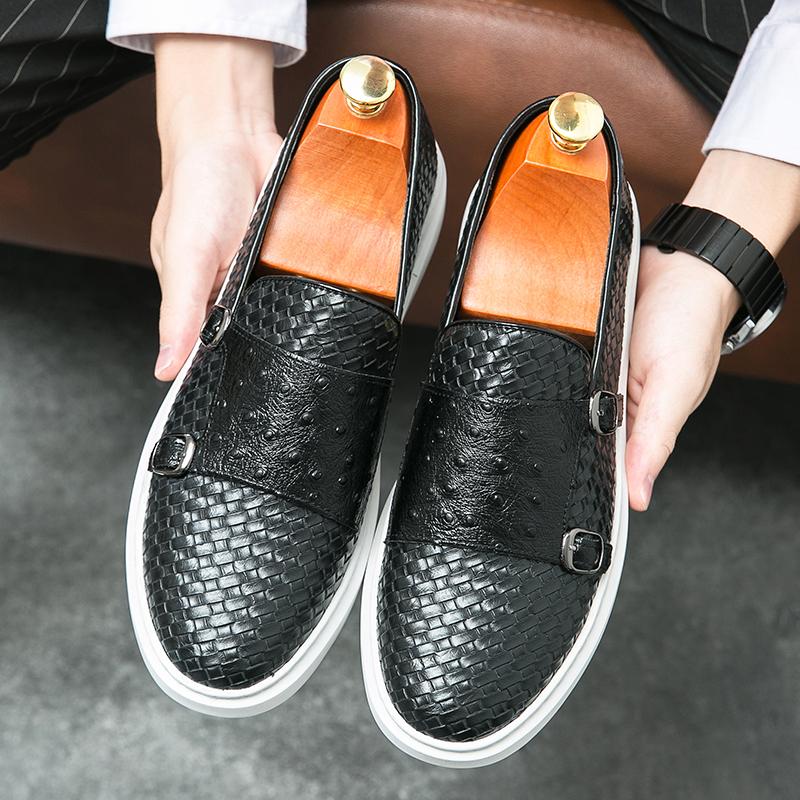 2024 New Men Monk Wedding Brown Prom Dress Bridegroom Luxury Men Shoes Designer Handmade Leather Shoes Fashion Casual Flat Shoes