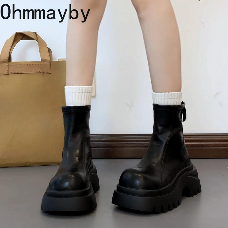 British Style Platform Height Increase Women Short Boots Autumn Winter Ladies Chunky Motorcycle Boots