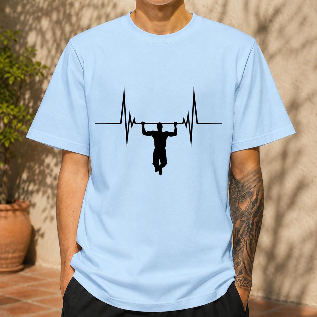 2026 New Cotton Tshirt Black Heartbeat Fitness Print Casual Short Sleeve