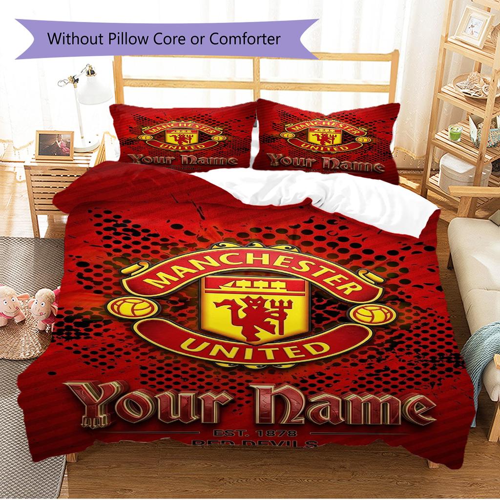 Name Custom Manchester United Pattern Bedding Set Quilt Cover Pillowcase Home Decor Gift (1 * duvet cover + 2 * pillowcase, without core)
