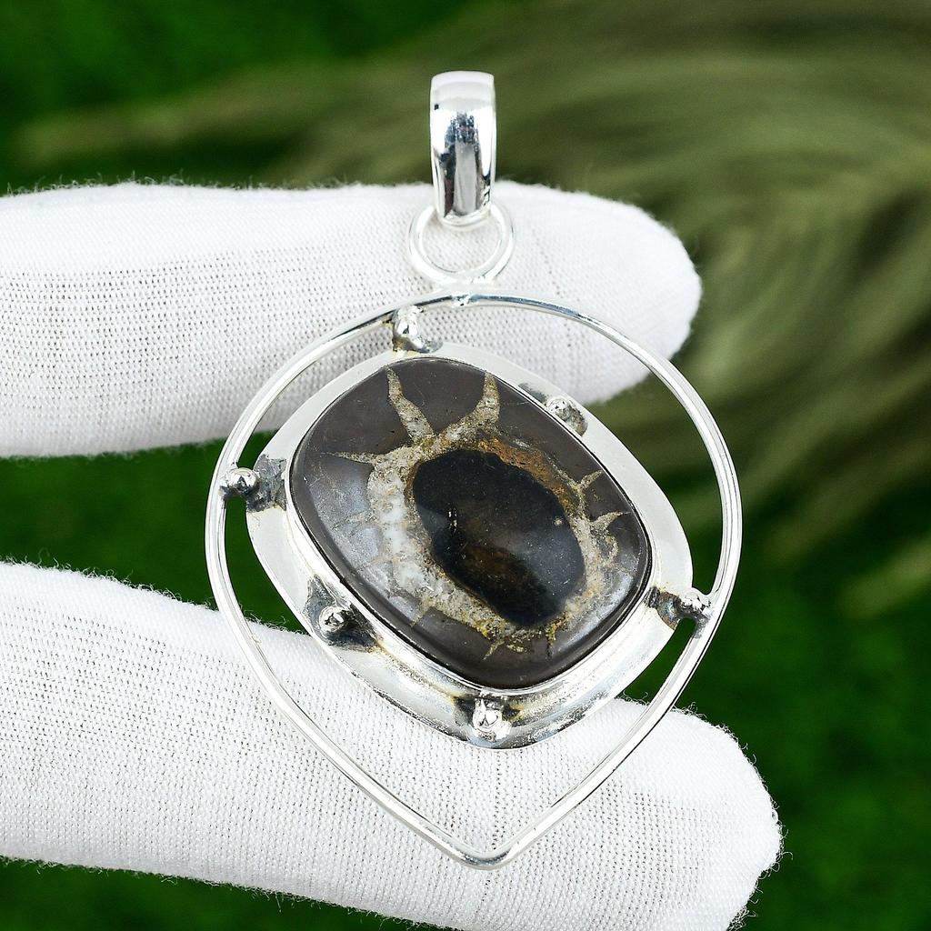 925 Sterling Silver Moroccan Mud Crack Fossil Gemstone Birthday Pendant Jewelry