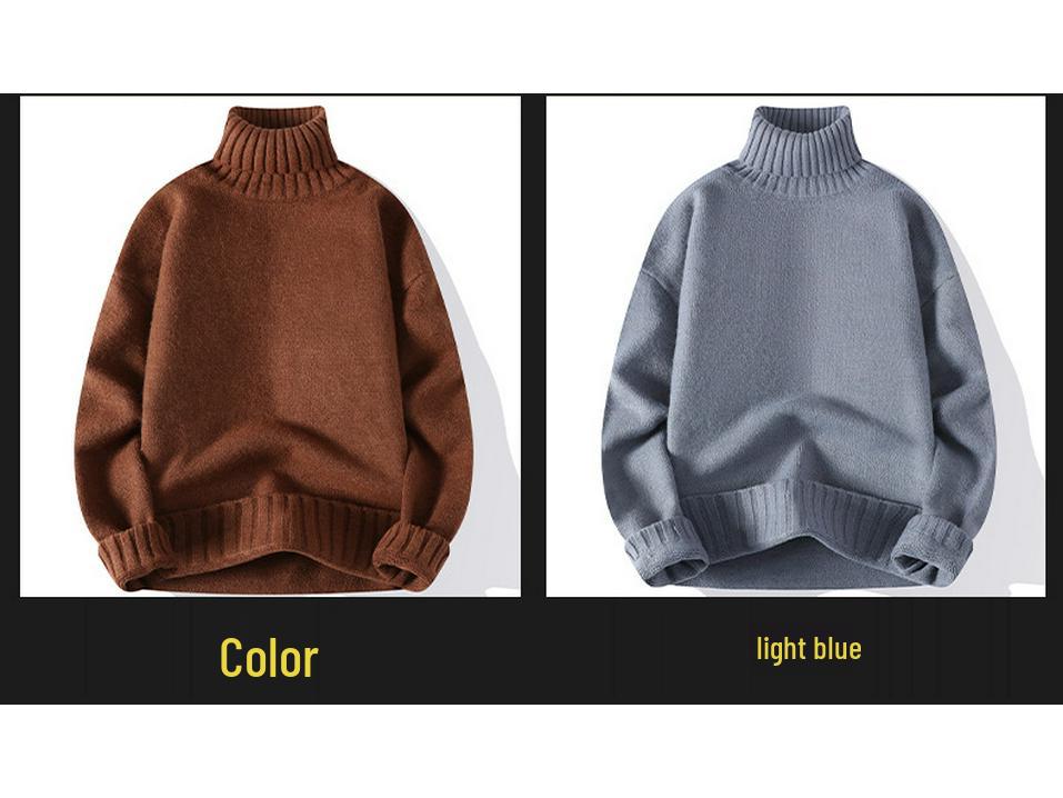 Men's High Neck Solid Color Sweater - Thick, Trendy, and Versatile Knitwear