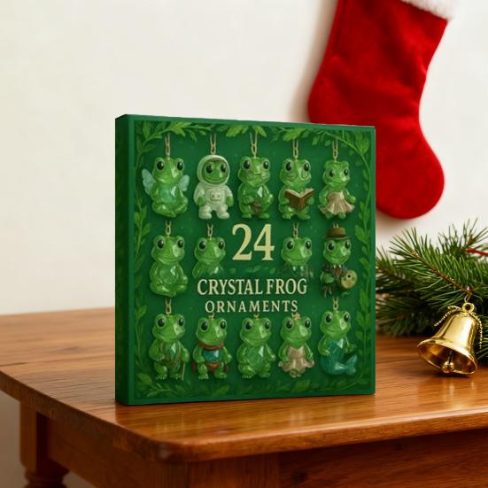 Frog Advent Calendar 2025 24 Days Woodland Theme Christmas Countdown with 2D Flat Frogs Ornaments Novelty Frog Christmas Tree Decoration