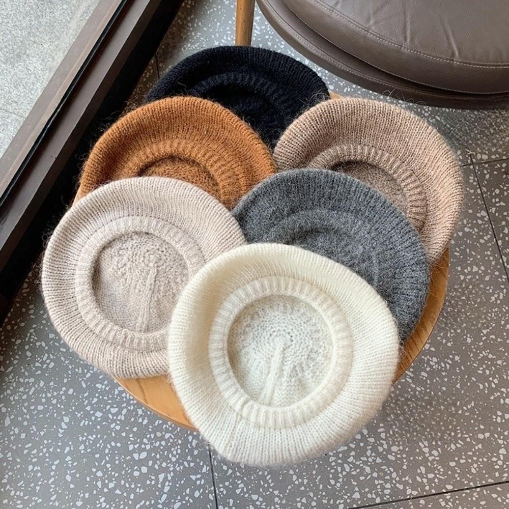 Solid Color Knitted Beret Hat Mohair Knitted Octagonal Cap Newsboy Cap Wool Painter Hat  Streetwear