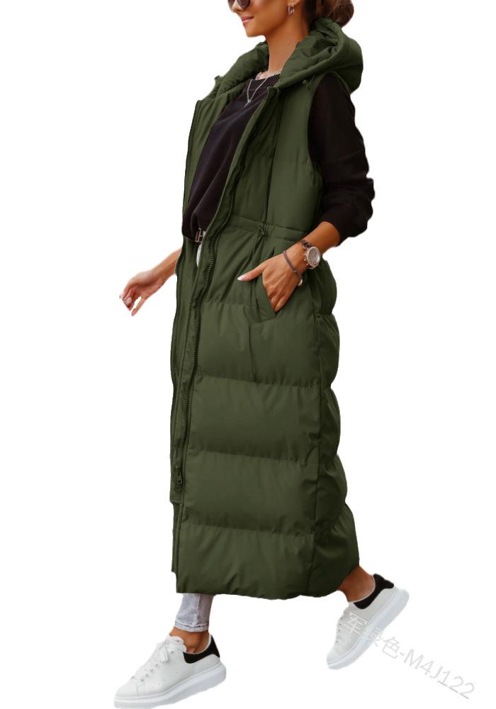 Solid Color Hooded Long Cotton Vest