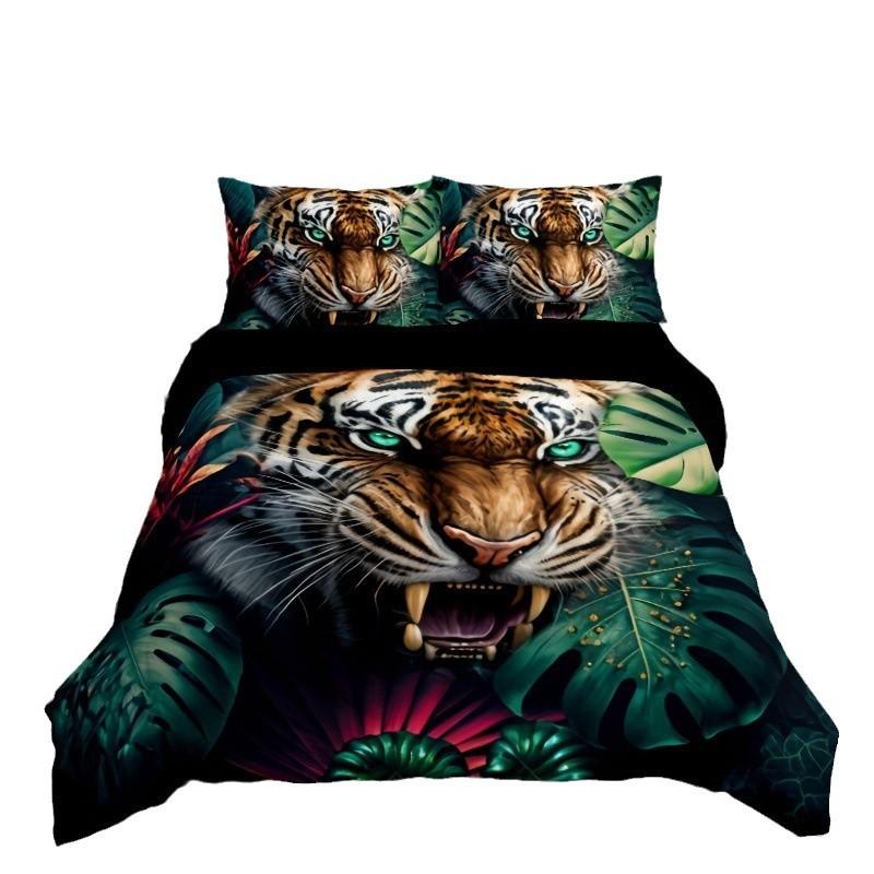 Duvet Cover, Tiger Tropical Plant Kit, Three-Piece Set, Bedding, All-Season Quilt Cover