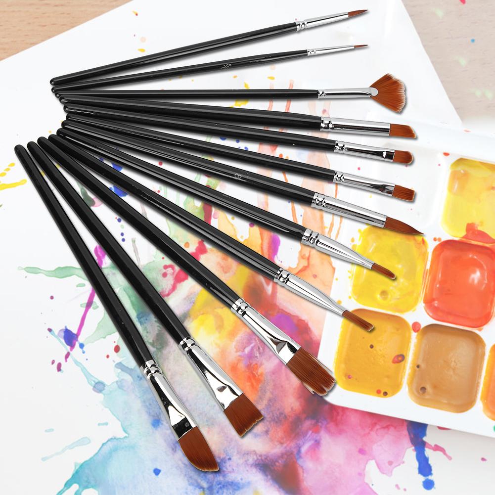 12 Pcs Painting Brush Nylon Hair Wooden Watercolor Gouache Painting Supply Kit