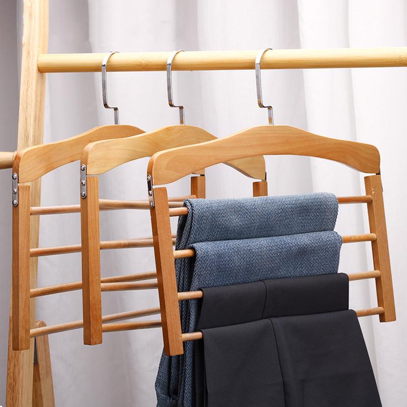 1Pc Premium Space-Saving Multi-Tier Wooden Pants Hanger - Durable Composite Wood Organizer For Ties, Scarves & More