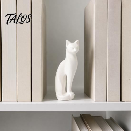 Nordic Style Cat Decor 3D Printed Kitten Sculpture, Minimalist Ornament Matte Geometric Design, Modern Home Black Pink White Statue in White,