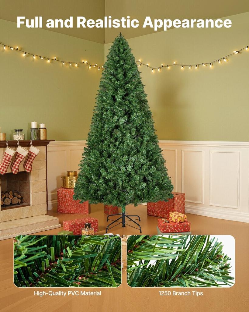 Christmas Tree, 1.8m Artificial Xmas Tree, Full Holiday Decor Trees with 1250 Branch Tips & Sturdy Metal Base for Home Party Office Decoration