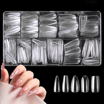 500 gefälschte Nagelspitzen, transparent, transparent, langer Sarg, Mandel, vollständige Abdeckung, gefälschte Spitzen, mehrere Größen, Nagelkunst, künstliche Nägel, MYY
