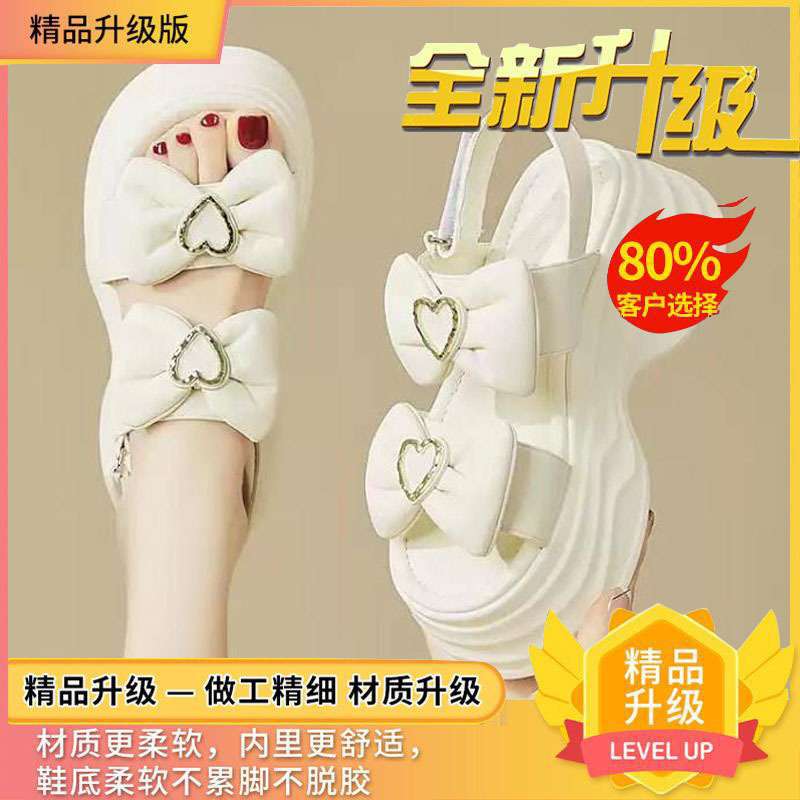 Wedge Heel Sandals Women's Summer Bow 2025 New Versatile Small Muffin Platform High-heeled Roman Shoes