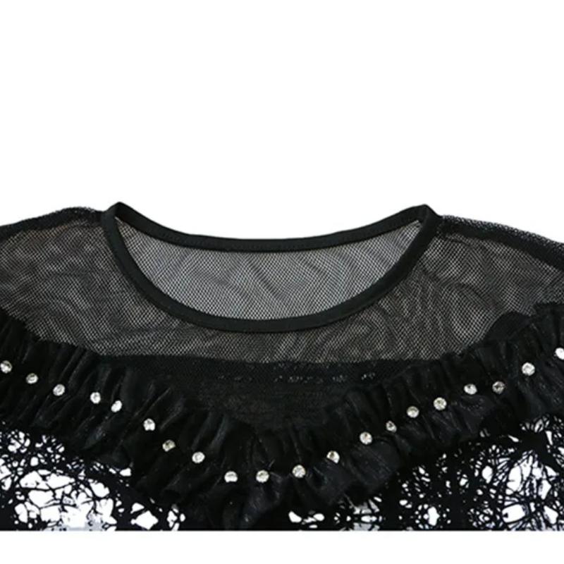 Módní letní dámské elegantní volánky s korálky tričko elegantní s krátkým rukávem s kulatým výstřihem sexy topy dámské univerzální ležérní trička