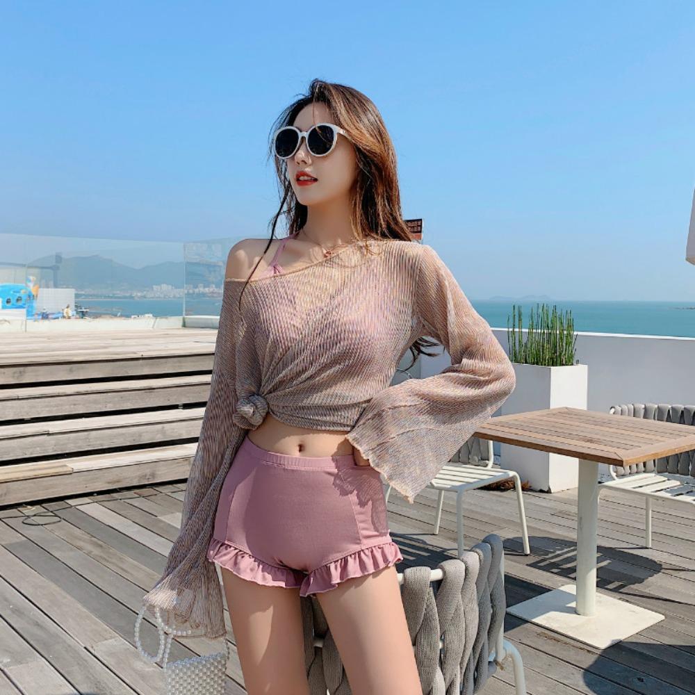 Sexy and Thin Belly Cover Split Bikini Three-piece Long-sleeved Swimsuit
