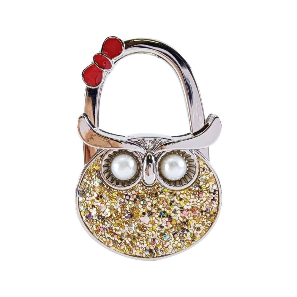 

Cute Foldable Owl Handbag Hook Fish Scales Pattern Portable Purse Hook for Women Creative Durable Bag Hanger for Table