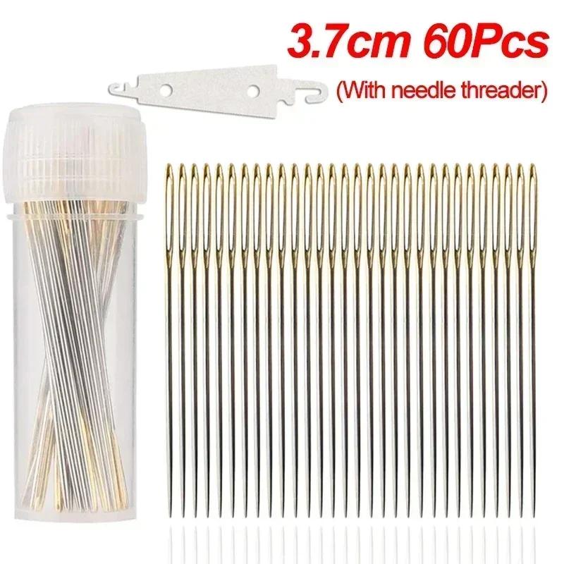 30/60Pcs Large Eye Cross Stitches Needles with Threader DIY Stitch Embroidery Needlework Threading Needle Hand Sewing Tools